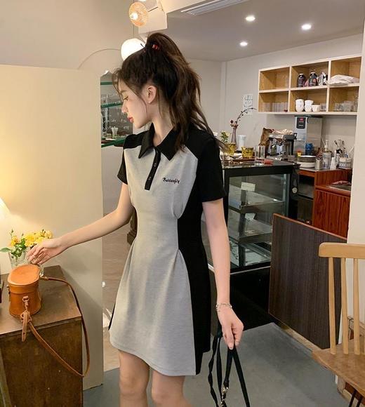 【样品清仓】美式辣妹POLO领拼接撞色收腰显瘦连衣裙 （不支持退换）[福利品] 商品图3