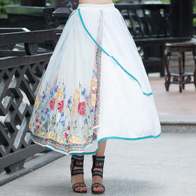 复古民族风女装网纱绣花中长款不规则百搭半身裙 YMF4046