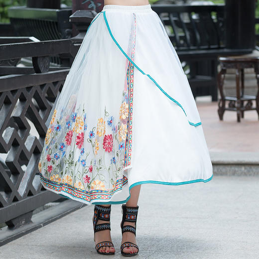 复古民族风女装网纱绣花中长款不规则百搭半身裙 YMF4046 商品图0