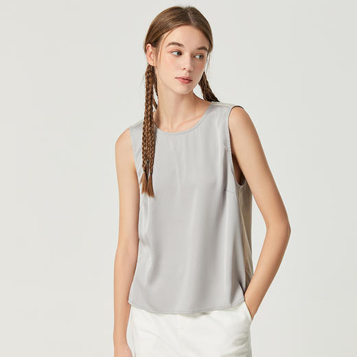 Famecoco范可儿丝光面料拼接背心女内搭秋季别致无袖上衣F225CB001 商品图1