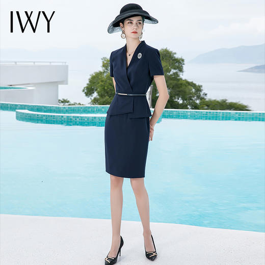 IWY/夏季高端职业装连衣裙女藏青色物业销售工作服工装西装一步裙Q725 商品图0
