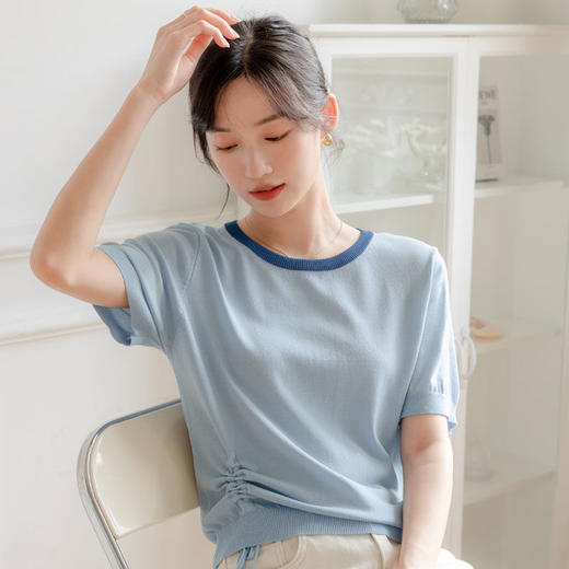 49元一件，第二件立减19元！冰丝抽绳针织短袖 不挑身材 百搭又遮肉冰丝面料 玩转色彩 温柔色系 亲肤不起球 商品图0