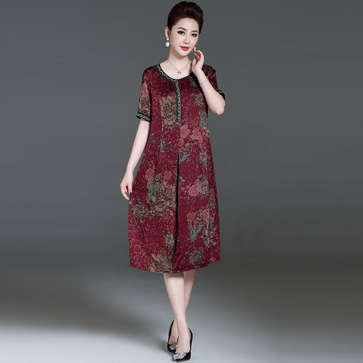 夏季新款印花短袖圆领宽松显瘦时尚潮流女士透气仿真丝连衣裙EE-EB2039F6 商品图0