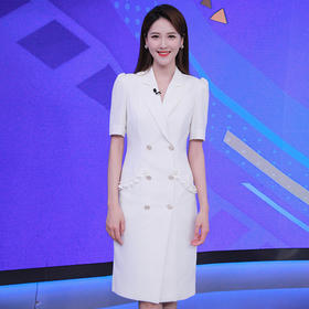 IWY/白色西装连衣裙女高级感夏季主持人正装艺考礼服演讲比赛职业裙女22CQ0020