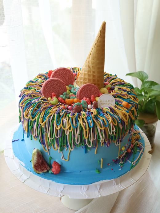 蓝色系线条甜筒蛋糕 商品图1