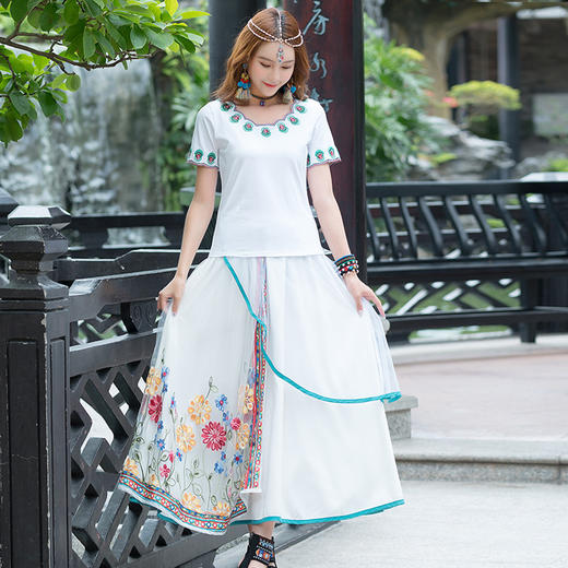 复古民族风女装网纱绣花中长款不规则百搭半身裙 YMF4046 商品图2
