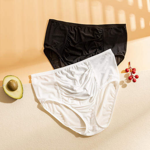 ARN-K112     42针双面真丝女士内裤女高腰前抽皱桑蚕丝裆透气无痕三角短裤头 商品图0