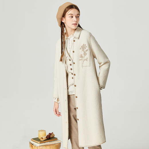 Famecoco范可儿精致提花女士风衣秋季休闲优雅高档长外套F225AT005 商品图2