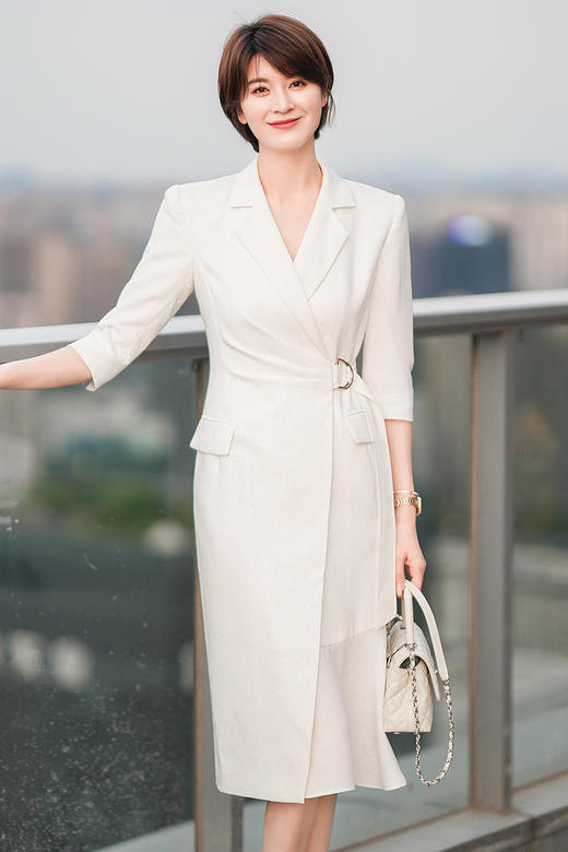 白色法式西装连衣裙女新款气质女神范修身显瘦中长裙子 商品图2