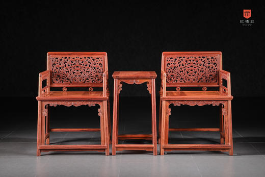 红桥红  家具严选  缅甸花梨（大果紫檀）【螭龙纹 玫瑰椅 三件套】 商品图0