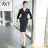 IWY/藏青色职业连衣裙女夏高级感薄款中袖珠宝店前台OL工作服裙子Q746 商品缩略图3