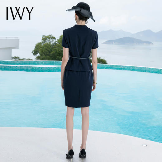 IWY/夏季高端职业装连衣裙女藏青色物业销售工作服工装西装一步裙Q725 商品图3