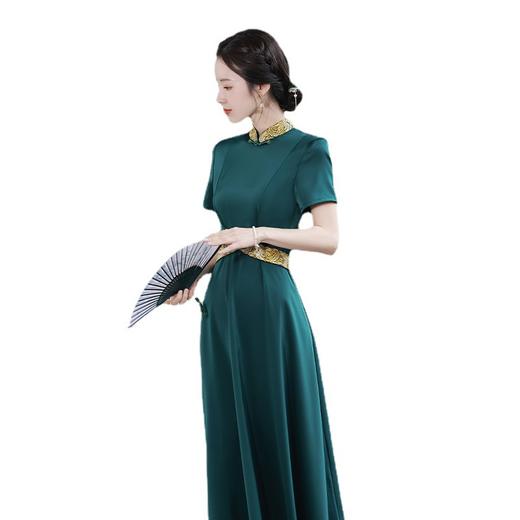 2022夏季旗袍新款国潮绿色长裙修身优雅端庄显瘦  JLM2232 商品图4