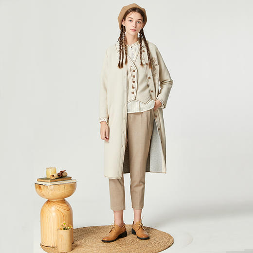 Famecoco范可儿精致提花女士风衣秋季休闲优雅高档长外套F225AT005 商品图4