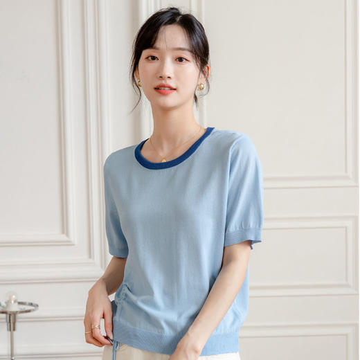 49元一件，第二件立减19元！冰丝抽绳针织短袖 不挑身材 百搭又遮肉冰丝面料 玩转色彩 温柔色系 亲肤不起球 商品图7