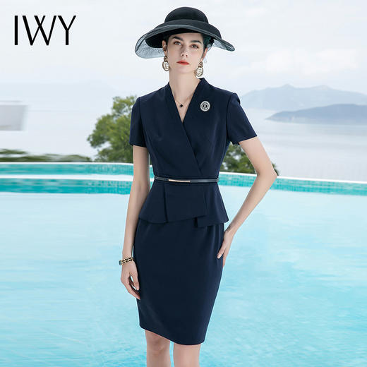 IWY/夏季高端职业装连衣裙女藏青色物业销售工作服工装西装一步裙Q725 商品图2