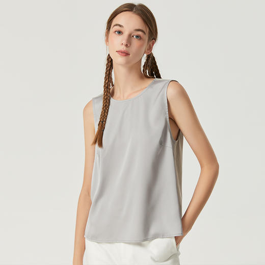 Famecoco范可儿丝光面料拼接背心女内搭秋季别致无袖上衣F225CB001 商品图2