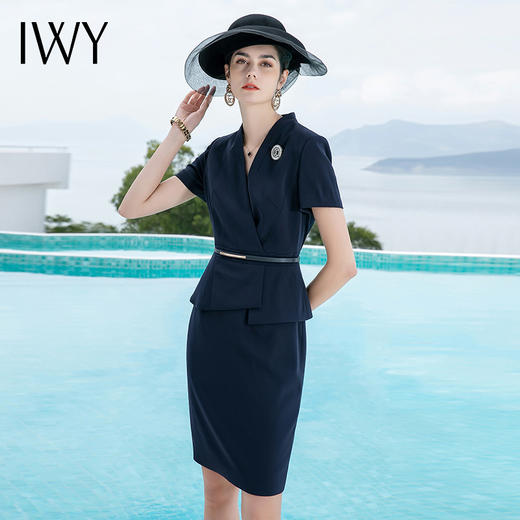 IWY/夏季高端职业装连衣裙女藏青色物业销售工作服工装西装一步裙Q725 商品图4
