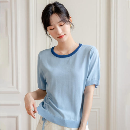 49元一件，第二件立减19元！冰丝抽绳针织短袖 不挑身材 百搭又遮肉冰丝面料 玩转色彩 温柔色系 亲肤不起球 商品图3