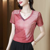 网纱短袖t恤，洋气小衫显瘦v领钉珠修身打底上衣KQL-7091 商品缩略图2