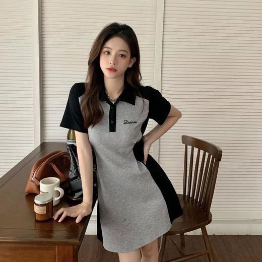 【样品清仓】美式辣妹POLO领拼接撞色收腰显瘦连衣裙 （不支持退换）[福利品] 商品图4