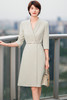 绿色职业西装连衣裙女秋新款七分袖气质V领修身中长裙 商品缩略图5