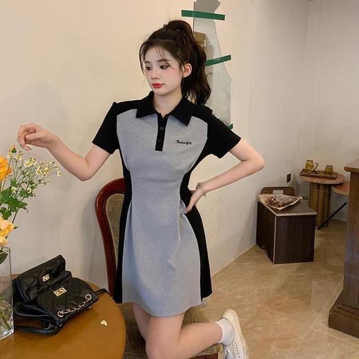 【样品清仓】美式辣妹POLO领拼接撞色收腰显瘦连衣裙 （不支持退换）[福利品] 商品图2