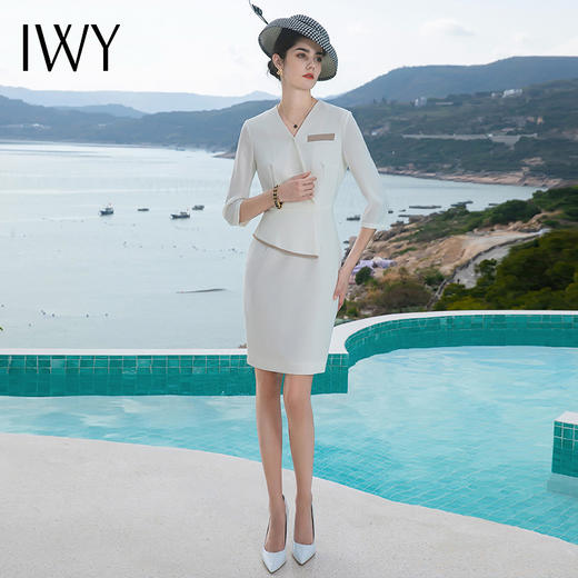 IWY/白色职业连衣裙女夏高级感修身包臀裙售楼部医美美容师工作服Q528 商品图2