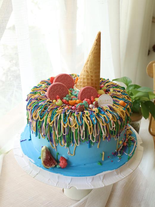 蓝色系线条甜筒蛋糕 商品图2