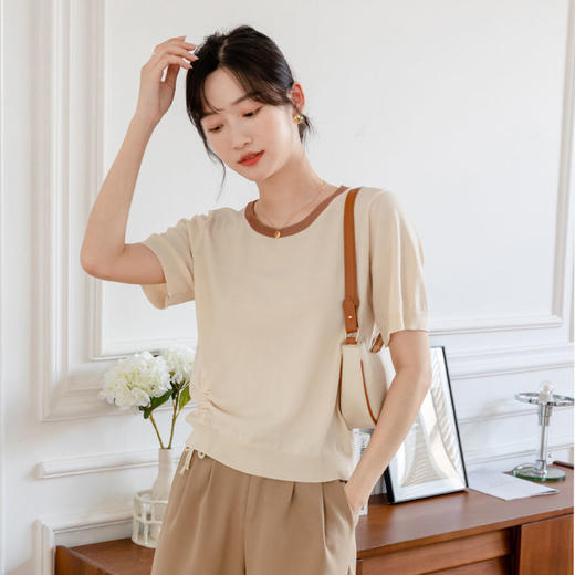 49元一件，第二件立减19元！冰丝抽绳针织短袖 不挑身材 百搭又遮肉冰丝面料 玩转色彩 温柔色系 亲肤不起球 商品图5