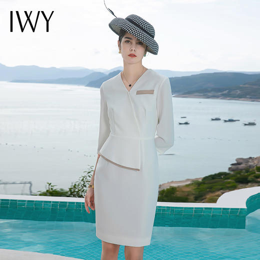 IWY/白色职业连衣裙女夏高级感修身包臀裙售楼部医美美容师工作服Q528 商品图0