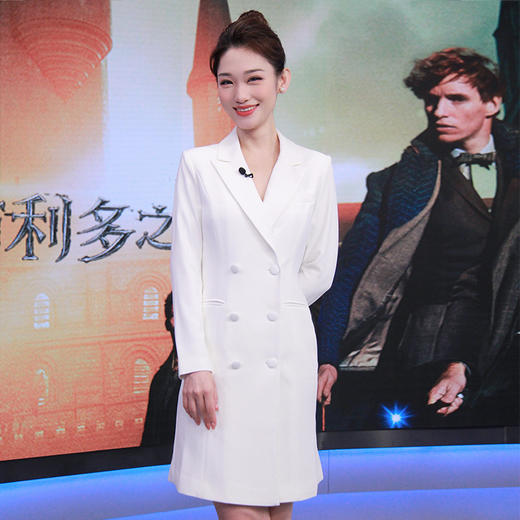 IWY/主持人正装女气质白色西装连衣裙时尚高端双排扣收腰职业裙工作服Q12096 商品图1