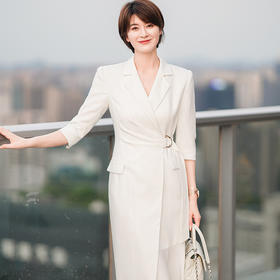 白色法式西装连衣裙女新款气质女神范修身显瘦中长裙子