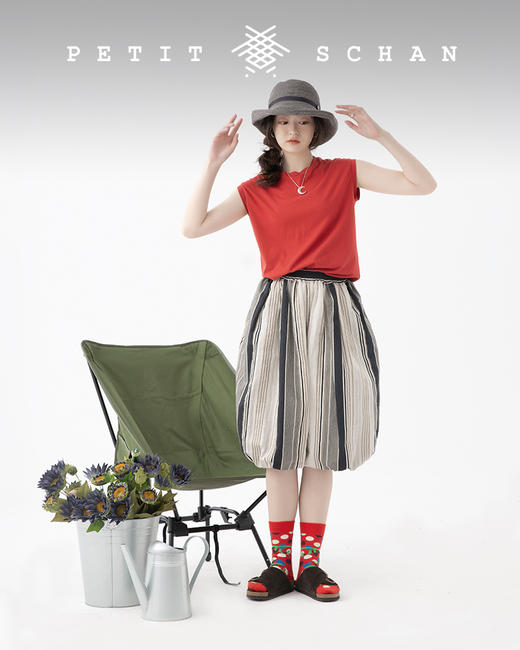 PETIT SCHAN小闪 CLO#083  Grandma’s pumpkin 婆婆的南瓜 日本进口棉麻混纺面料条纹设计款南瓜裤 商品图8