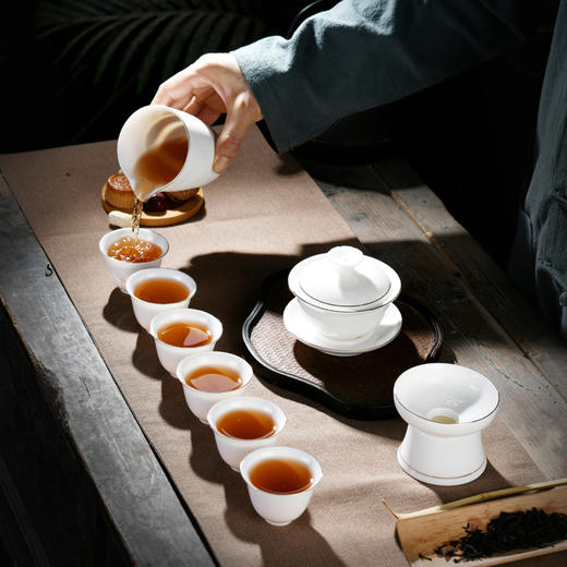 【中国红送礼佳品】珍瓷窑 羊脂玉 功夫茶具套装 红色礼盒装 商品图4