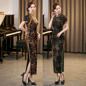 GSJ-3045新款春夏旗袍长款仿花萝日常走秀连衣裙复古民国轻熟风