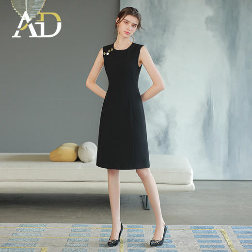 高端无袖西装连衣裙女显瘦a字裙时尚赫本风小黑裙气质OL职业装 商品图0