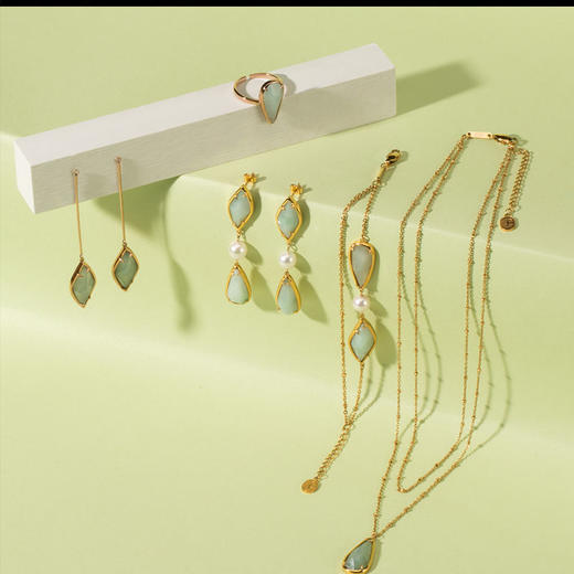 天然翡翠菱形水滴 日本akoya海水珍珠耳飾 TRACEY CHEN 商品图4