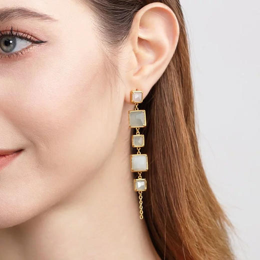 天然翡翠 方形长耳飾 TRACEY CHEN 商品图5