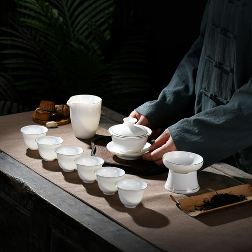 【中国红送礼佳品】珍瓷窑 羊脂玉 功夫茶具套装 红色礼盒装 商品图1