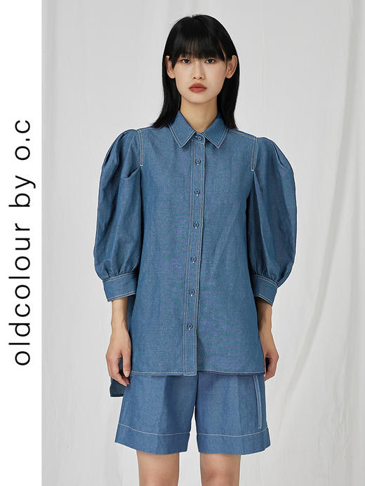 oldcolour宽松显瘦泡泡袖上衣夏新款设计感小众休闲衬衫女 商品图0