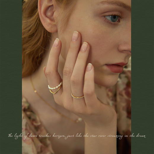 Oflye潮流饰品 双层珍珠链条戒指复古港式不规则叠戴食指戒小众饰品 商品图2