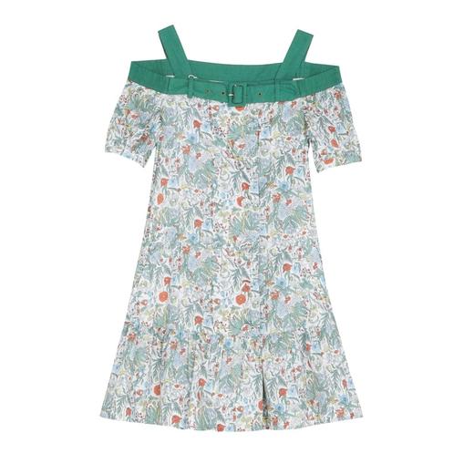 谜底露肩吊带裙2022夏季新款复古碎花纯棉短袖连衣裙222ML0735 商品图4