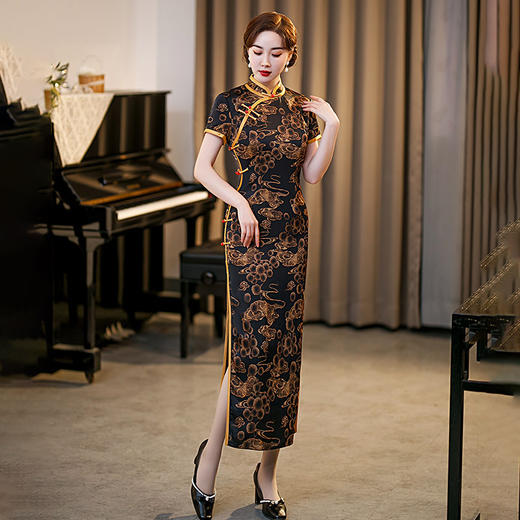 GSJ-3045新款春夏旗袍长款仿花萝日常走秀连衣裙复古民国轻熟风 商品图2