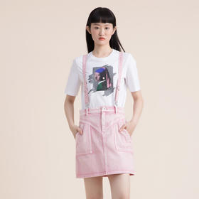 谜底2022夏季新款可拆卸背带短A廓形机车线纯棉牛仔半裙222MB0658