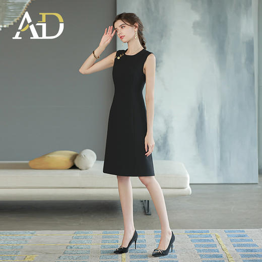 高端无袖西装连衣裙女显瘦a字裙时尚赫本风小黑裙气质OL职业装 商品图1