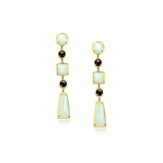 天然墨翡翠+白翡翠 湖水绿翡翠长耳饰 TRACEY CHEN 商品图1