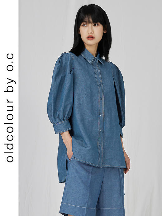 oldcolour宽松显瘦泡泡袖上衣夏新款设计感小众休闲衬衫女 商品图1