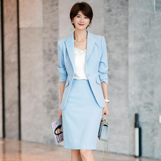 蓝色职业套装女正装气质女神范通勤商务西装套裙两件套早秋 商品图0