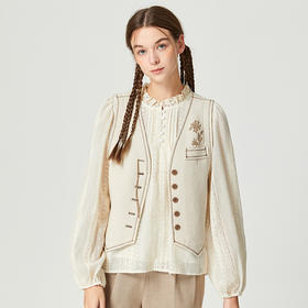 famecoco范可儿重工刺绣无袖马甲女款秋季新品复古风坎肩上衣F225CA029